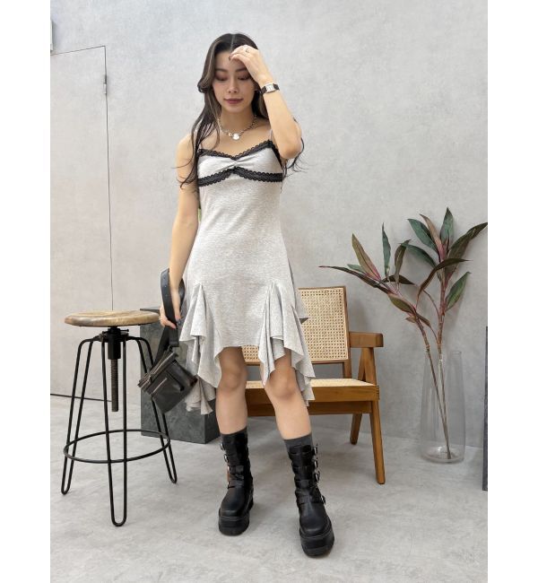 EVRIS「レースドッキングアシンメトリーミニワンピース」|ワンピース|