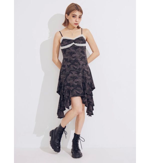 EVRIS「レースドッキングアシンメトリーミニワンピース」|ワンピース|