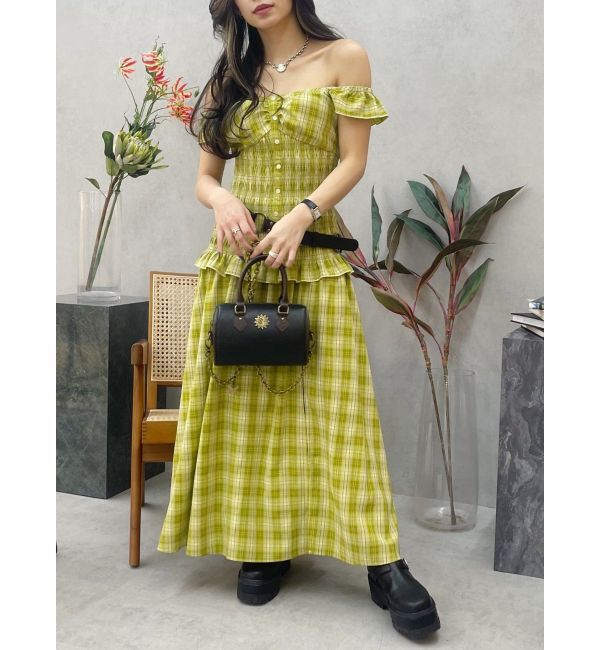 EVRIS「2WAYティアードチェックロングワンピース」|ワンピース|イエロー