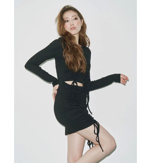 EVRIS「オープンウエストギャザーミニワンピース」|ワンピース|