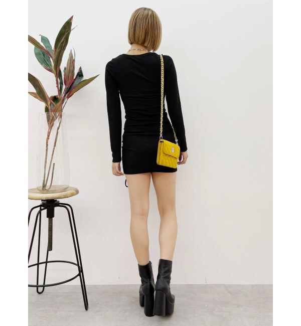 EVRIS「オープンウエストギャザーミニワンピース」|ワンピース|