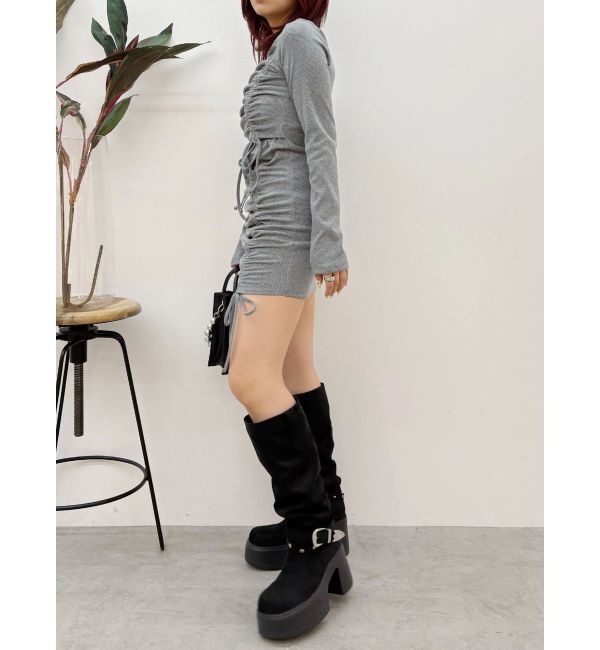 EVRIS「オープンウエストギャザーミニワンピース」|ワンピース|