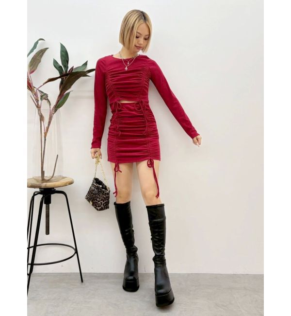 EVRIS「オープンウエストギャザーミニワンピース」|ワンピース|