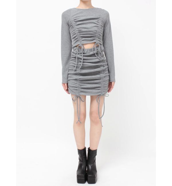 EVRIS「オープンウエストギャザーミニワンピース」|ワンピース|