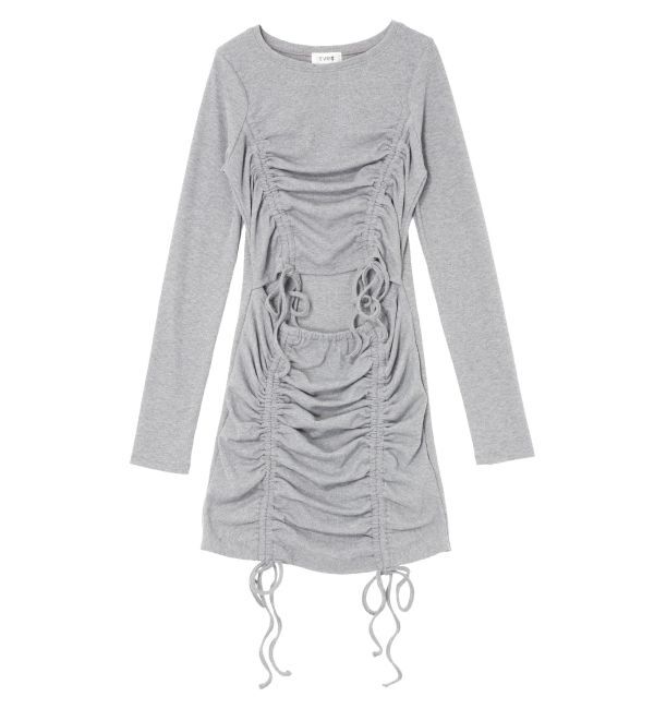 EVRIS「オープンウエストギャザーミニワンピース」|ワンピース|