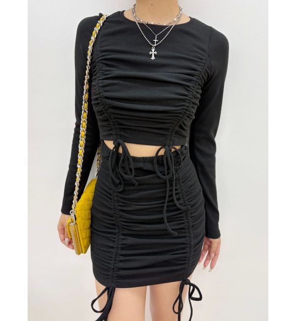 EVRIS「オープンウエストギャザーミニワンピース」|ワンピース|