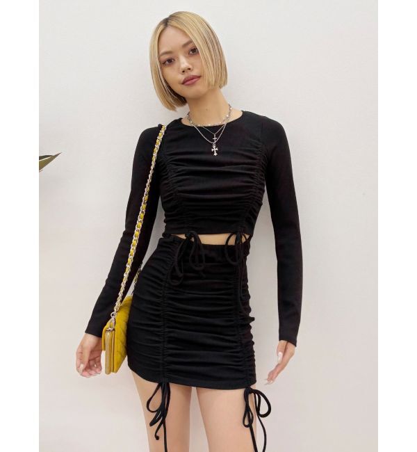 EVRIS「オープンウエストギャザーミニワンピース」|ワンピース|