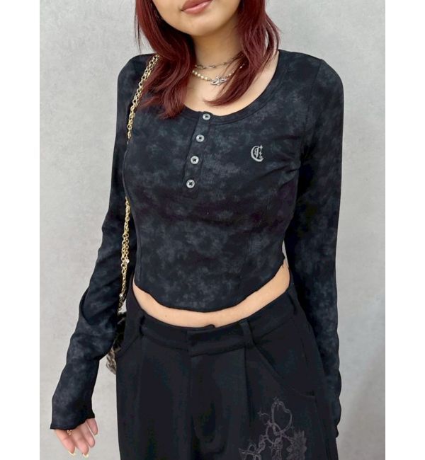 EVRIS「ワンポイントヘンリーネックトップス」|Tシャツ・カットソー|ブラック