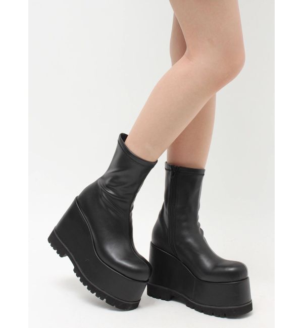 EVRIS「フェイクレザープラットフォームブーツ」|ショートブーツ|
