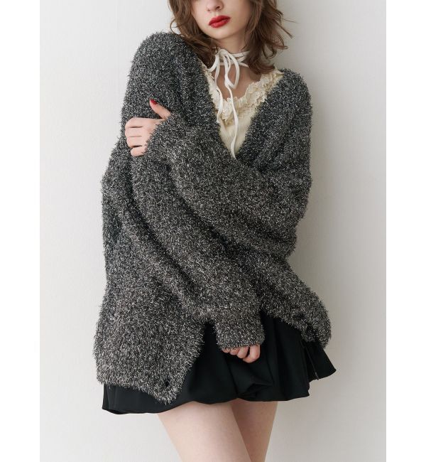 jouetie「ラメシャギーVネックカーデ」|カーディガン|