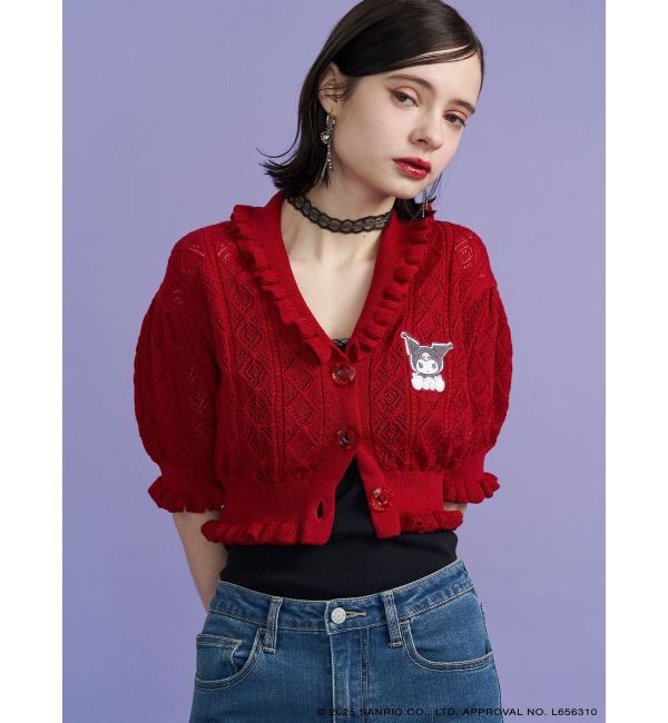 jouetie「【メロクロコラボ】KUROMIフリルニットカーデ」|カーディガン|レッド