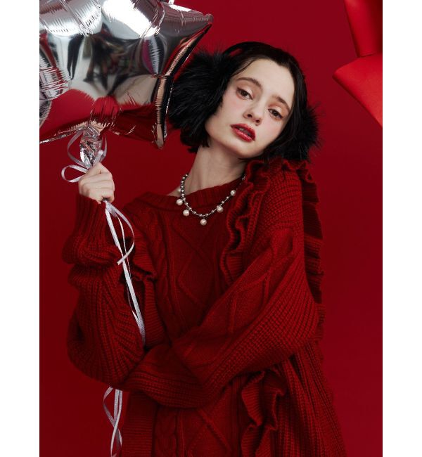 jouetie「フリルケーブルニットチュニック」|ニット・セーター|