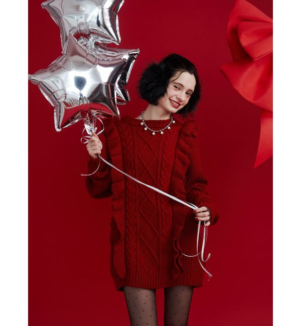 jouetie「フリルケーブルニットチュニック」|ニット・セーター|