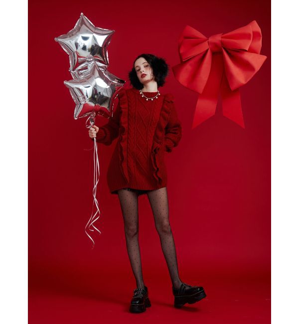 jouetie「フリルケーブルニットチュニック」|ニット・セーター|