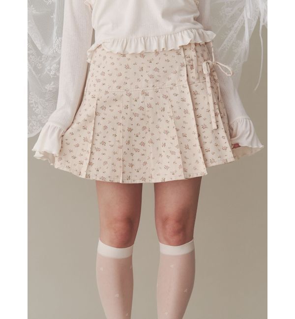 merry jenny「flowerリボンプリーツミニスカート」|スカート|ベージュ