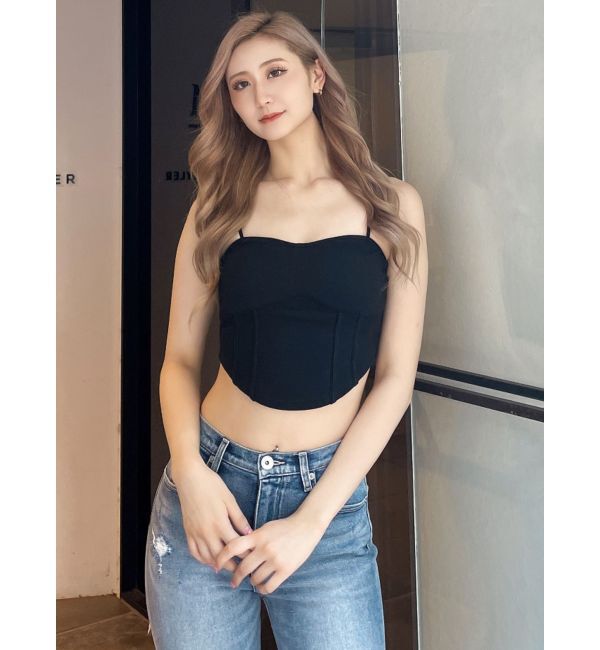 GYDA「コルセットデザインテレコビスチェ」|キャミソール|ブラック