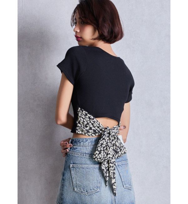 GYDA「レオパードバックリボントップス」|Tシャツ・カットソー|