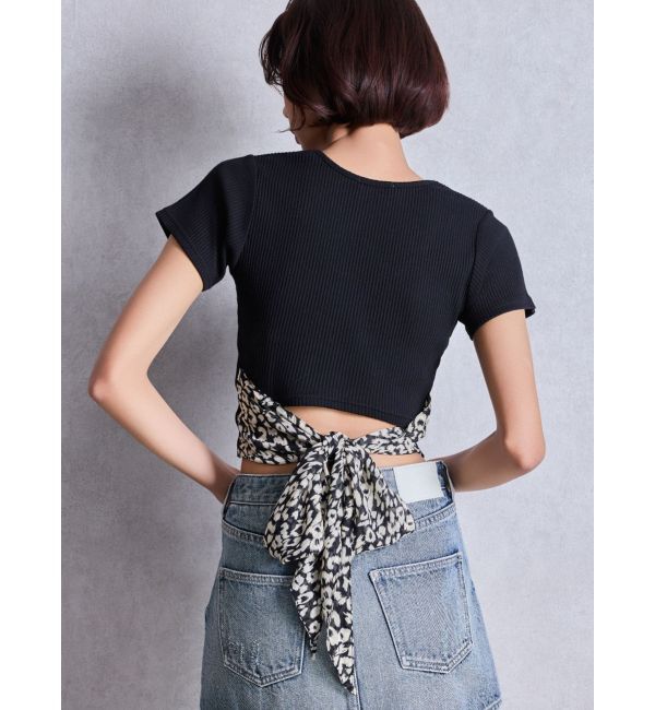 GYDA「レオパードバックリボントップス」|Tシャツ・カットソー|ブラック