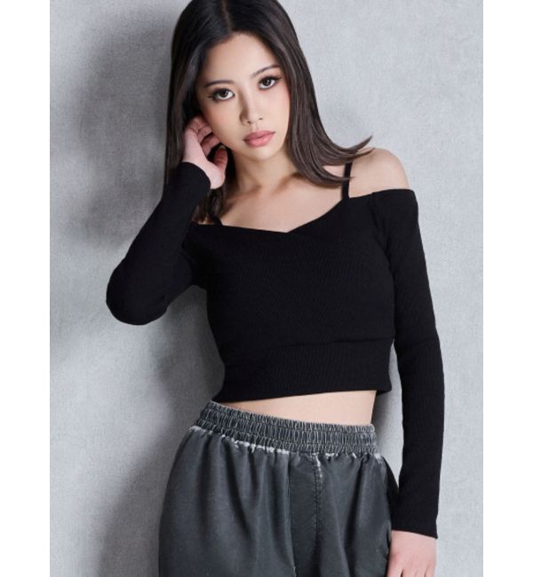 GYDA「カシュクールデザインオフショルトップス」|Tシャツ・カットソー|ブラック