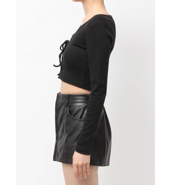 GYDA「フロントレースアップショートトップス」|Tシャツ・カットソー|