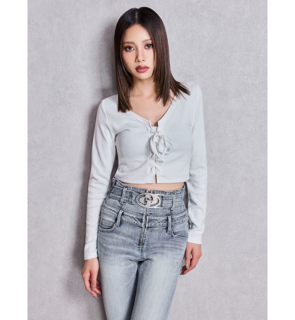 GYDA「フロントレースアップショートトップス」|Tシャツ・カットソー|