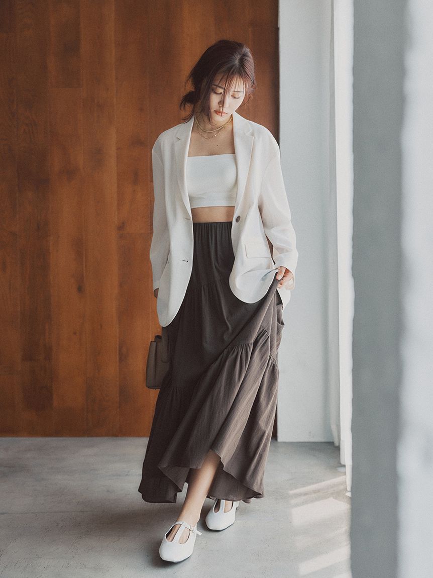 Mila Owen「マキシ丈ボリュームティアードスカート」|スカート|