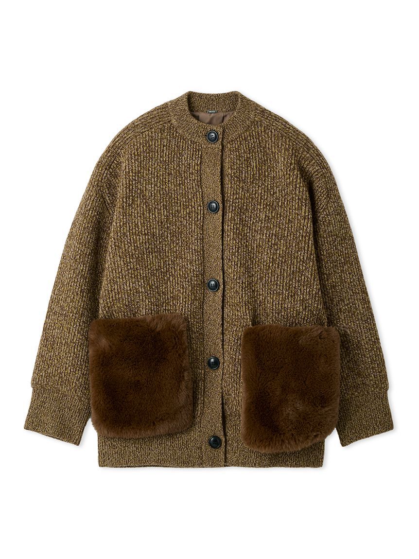 Mila Owen「2WAYファーポケットMIXヤーンカーディガン」|カーディガン|