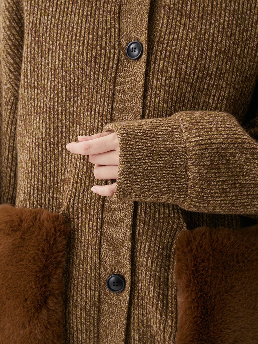 Mila Owen「2WAYファーポケットMIXヤーンカーディガン」|カーディガン|