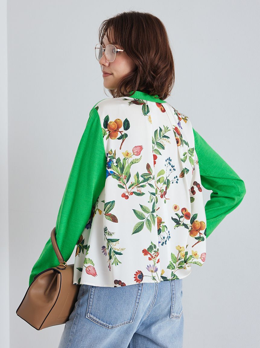 Mila Owen「【WEB限定カラー】カシミヤコットンボタニカルドッキングカーディガン」|カーディガン|