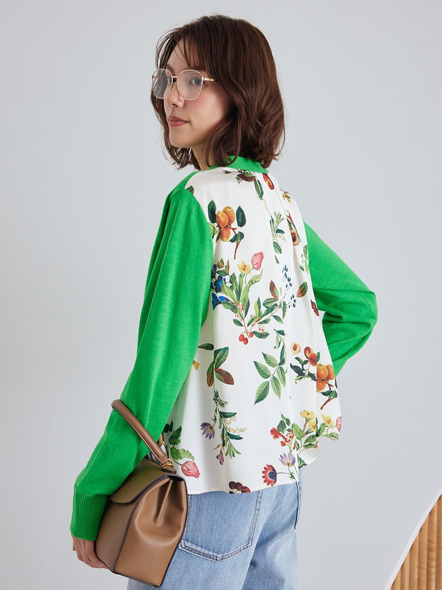 Mila Owen「【WEB限定カラー】カシミヤコットンボタニカルドッキングカーディガン」|カーディガン|