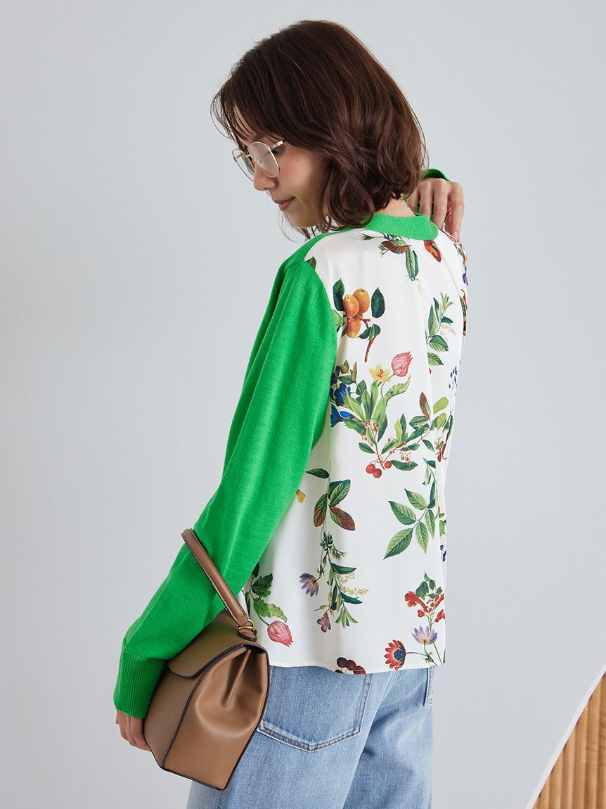 Mila Owen「【WEB限定カラー】カシミヤコットンボタニカルドッキングカーディガン」|カーディガン|