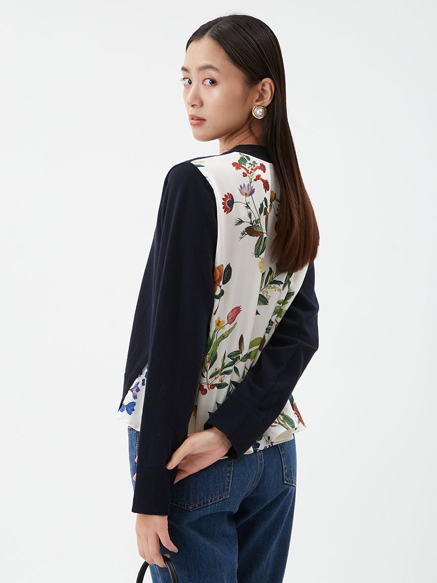 Mila Owen「【WEB限定カラー】カシミヤコットンボタニカルドッキングカーディガン」|カーディガン|