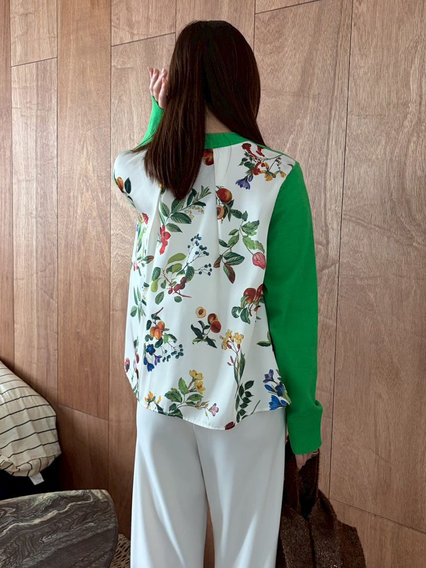 Mila Owen「【WEB限定カラー】カシミヤコットンボタニカルドッキングカーディガン」|カーディガン|