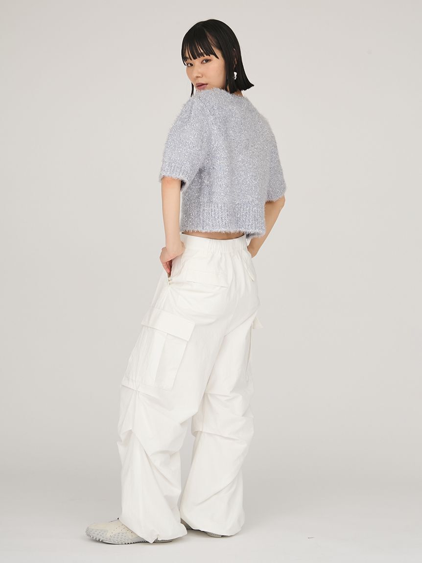 emmi atelier「ラメフェザーハーフスリーブニットトップス」|ニット・セーター|