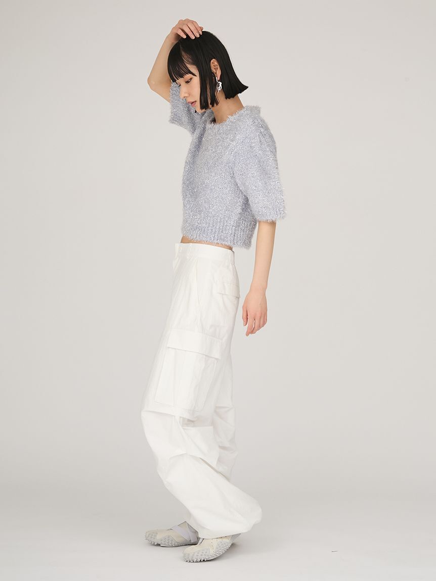 emmi atelier「ラメフェザーハーフスリーブニットトップス」|ニット・セーター|