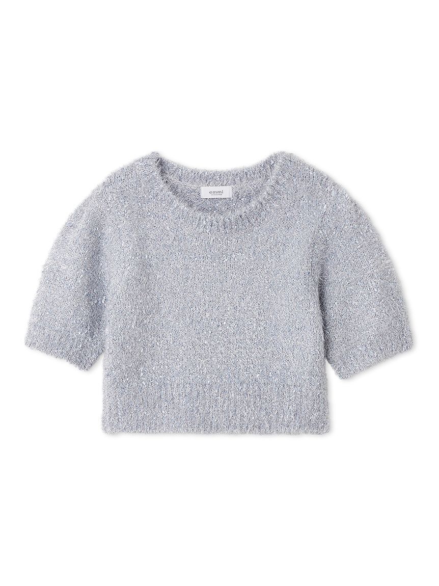 emmi atelier「ラメフェザーハーフスリーブニットトップス」|ニット・セーター|