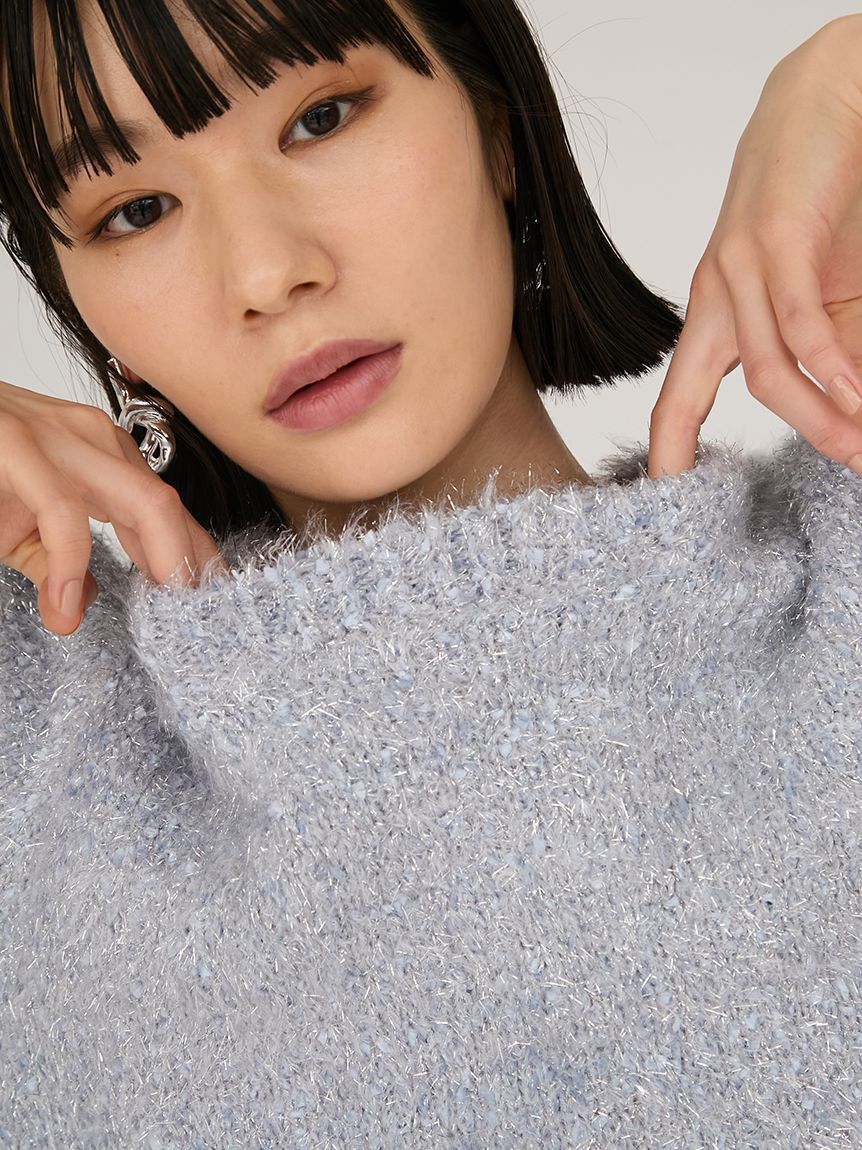 emmi atelier「ラメフェザーハーフスリーブニットトップス」|ニット・セーター|