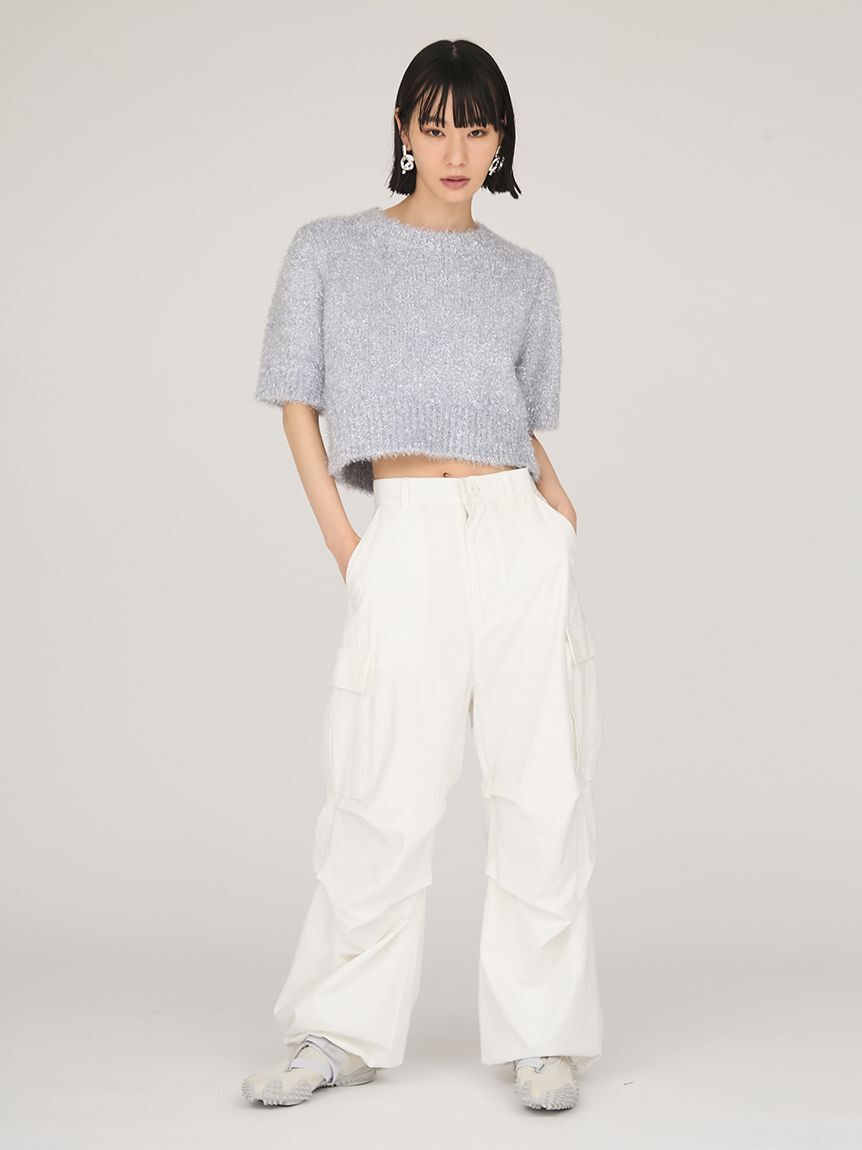 emmi atelier「ラメフェザーハーフスリーブニットトップス」|ニット・セーター|