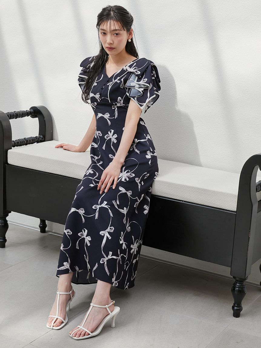 SNIDEL「【00サイズあり】Sustainableリボンプリントワンピース」|ワンピース|