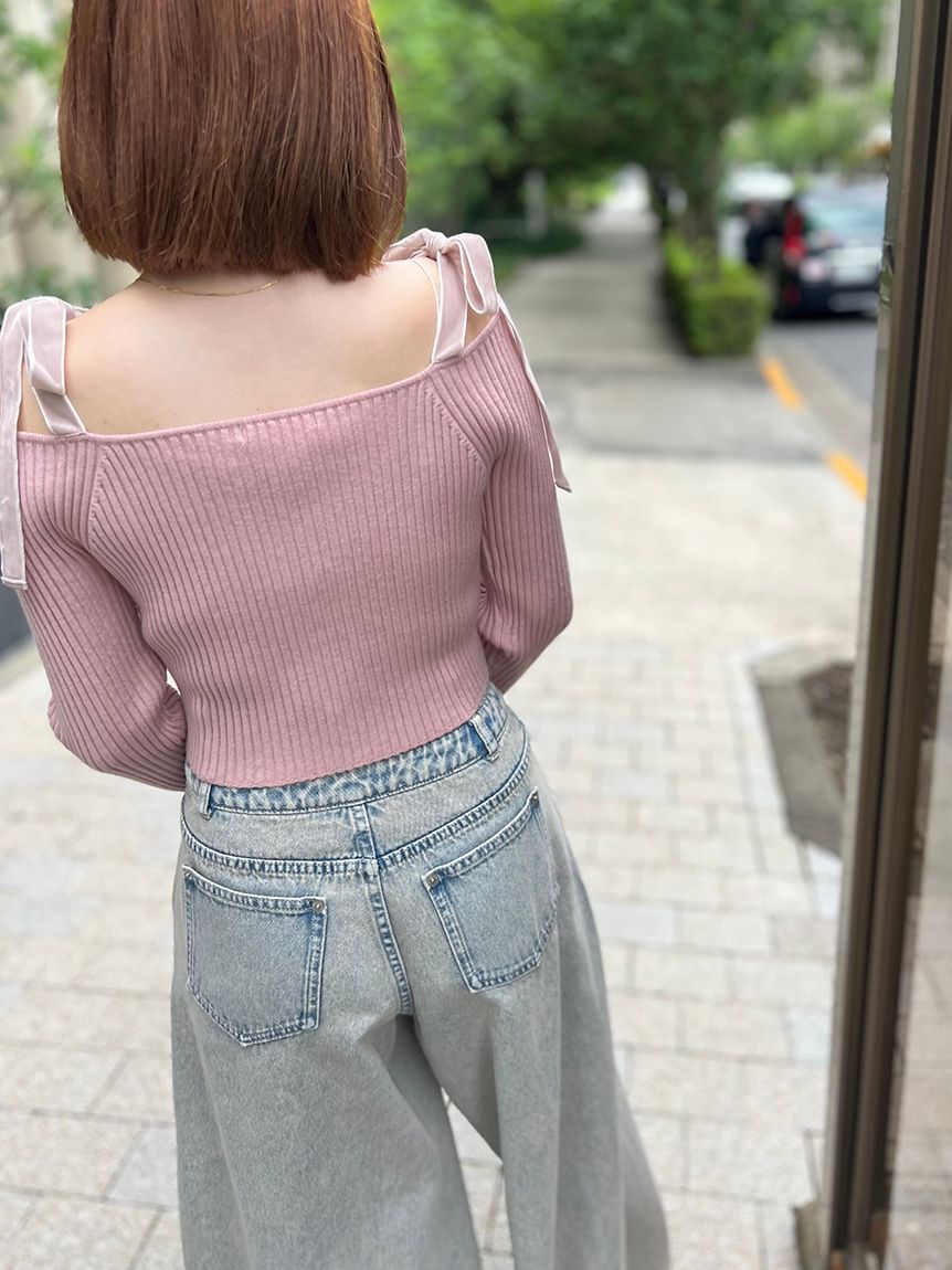 SNIDEL「ショルダーリボンオフショルニットプルオーバー」|ニット・セーター|