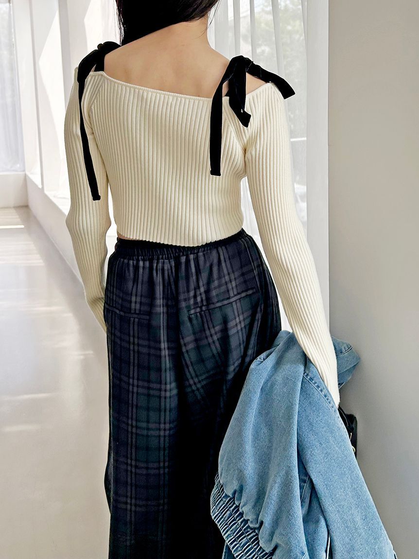 SNIDEL「ショルダーリボンオフショルニットプルオーバー」|ニット・セーター|