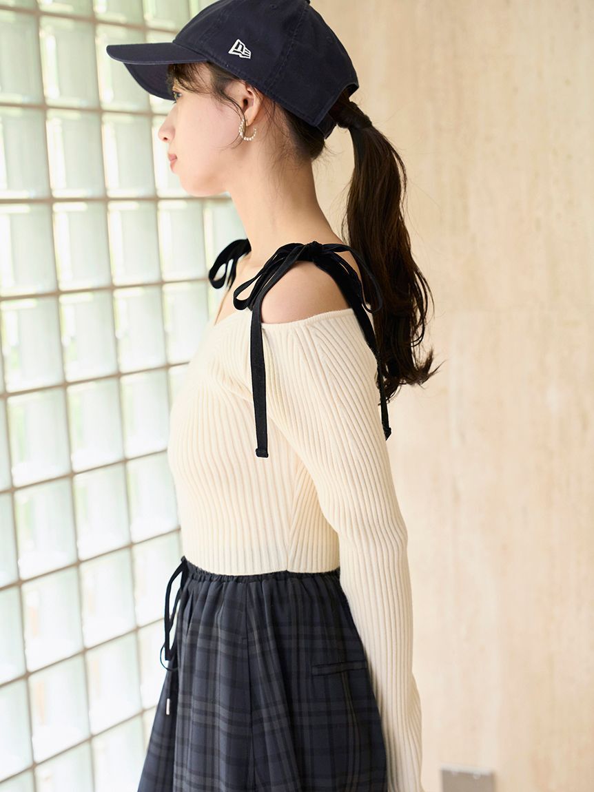 SNIDEL「ショルダーリボンオフショルニットプルオーバー」|ニット・セーター|