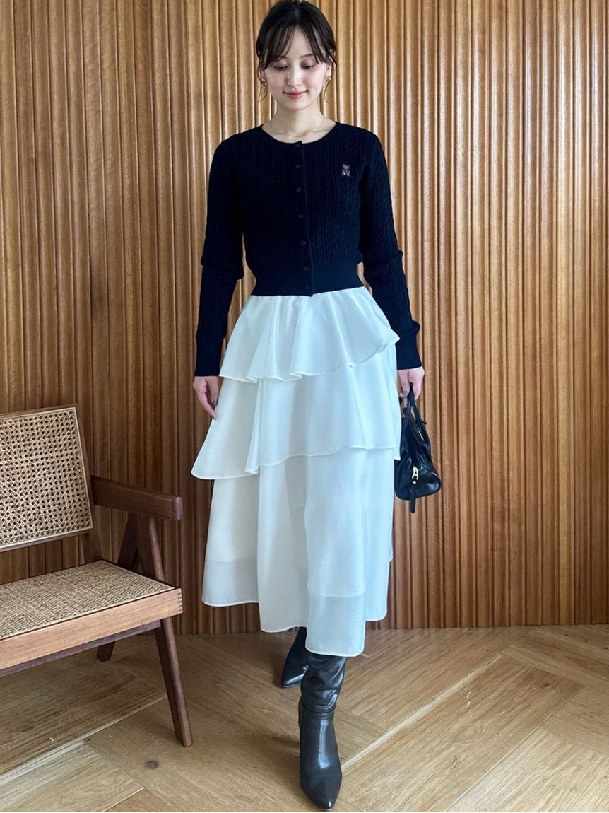 Sustainableニットカーデ×ティアードスカートセット（SNIDEL）｜ルミネ
