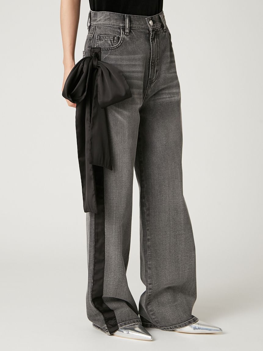 FRAY I.D「【00サイズ】リボンモチーフストレートワイドデニム」|デニム|