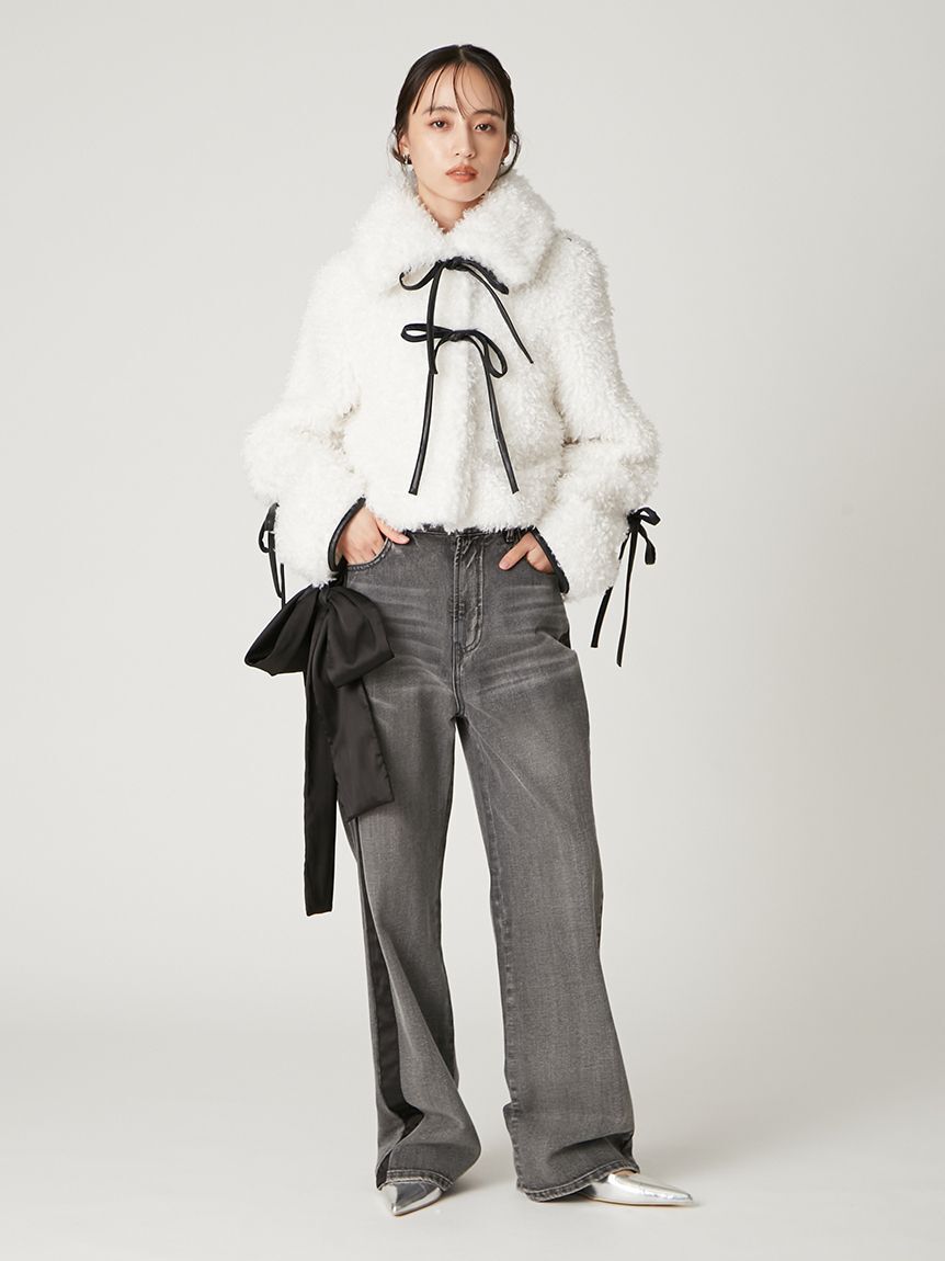 FRAY I.D「【00サイズ】リボンモチーフストレートワイドデニム」|デニム|