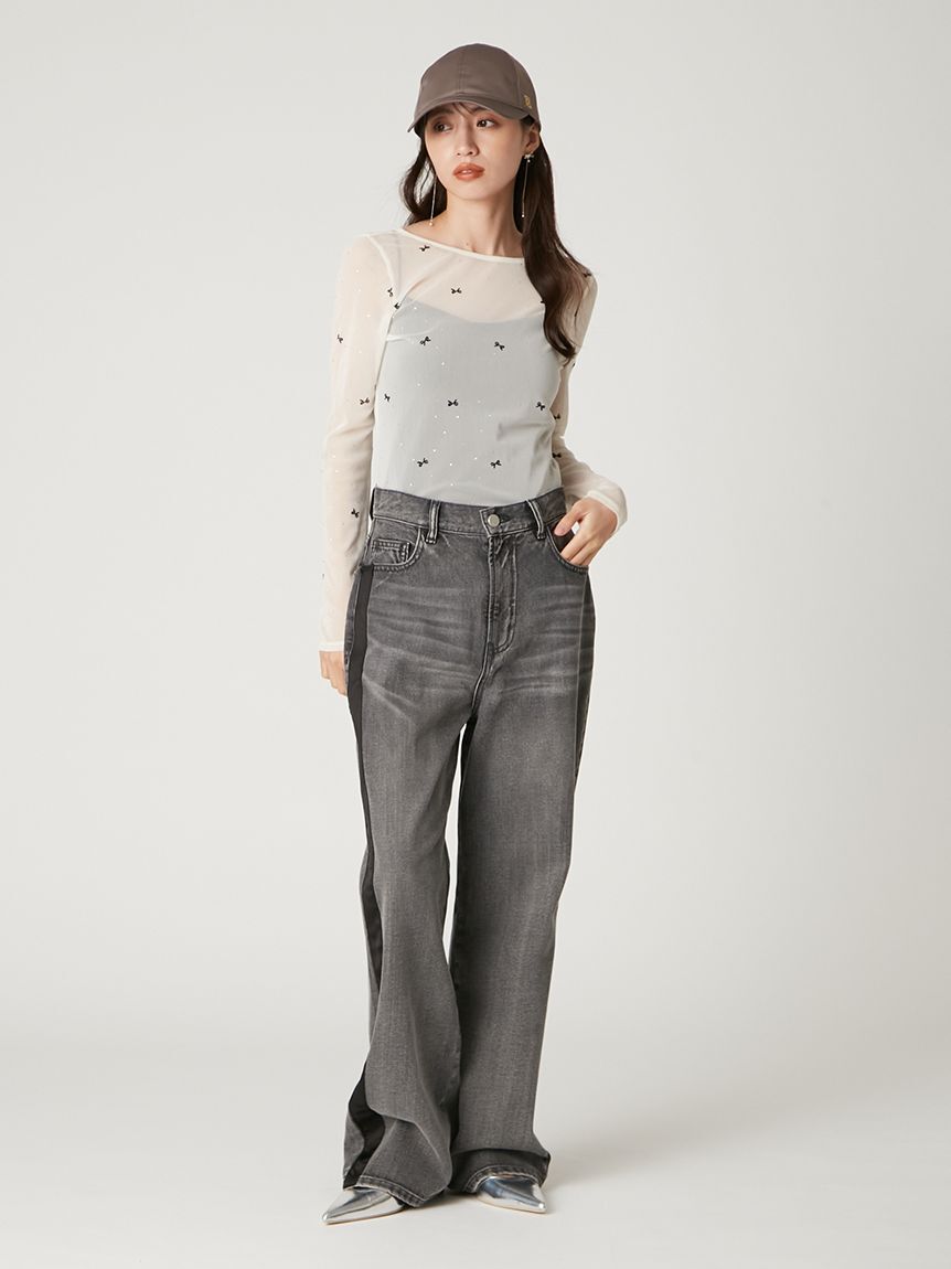 FRAY I.D「【00サイズ】リボンモチーフストレートワイドデニム」|デニム|