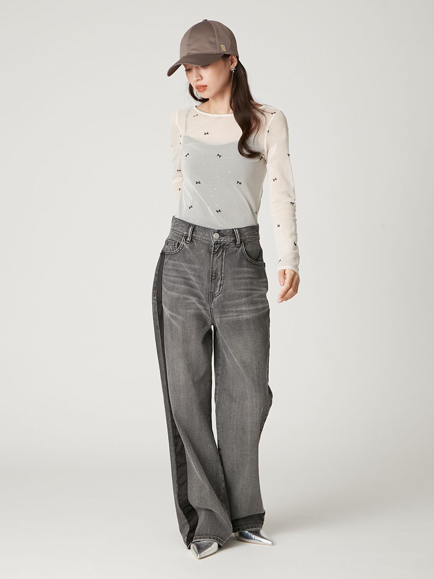 FRAY I.D「【00サイズ】リボンモチーフストレートワイドデニム」|デニム|