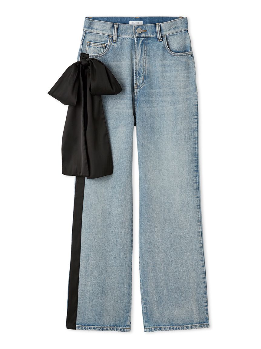 FRAY I.D「【00サイズ】リボンモチーフストレートワイドデニム」|デニム|