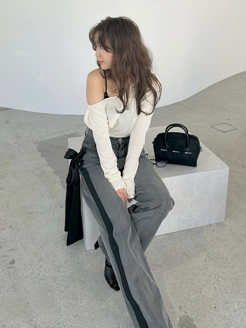 FRAY I.D「【00サイズ】リボンモチーフストレートワイドデニム」|デニム|