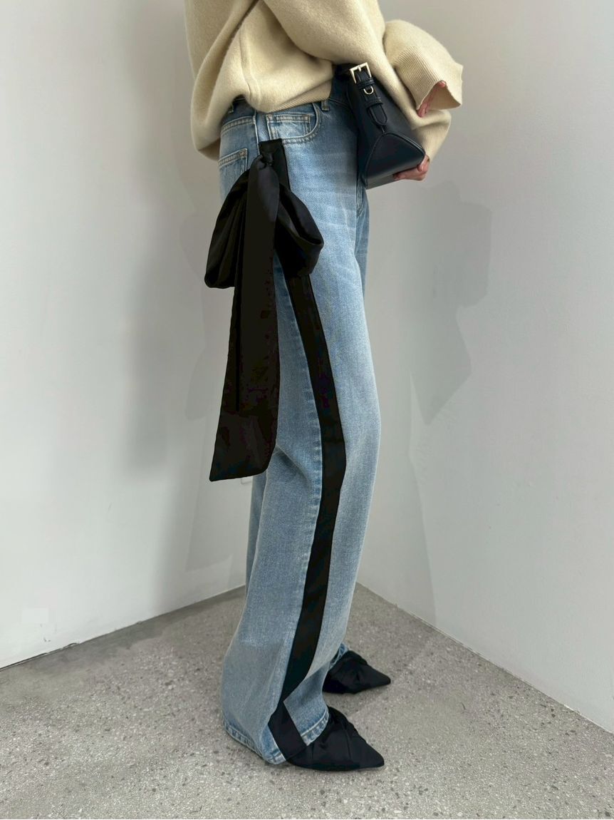 FRAY I.D「【00サイズ】リボンモチーフストレートワイドデニム」|デニム|LBLU